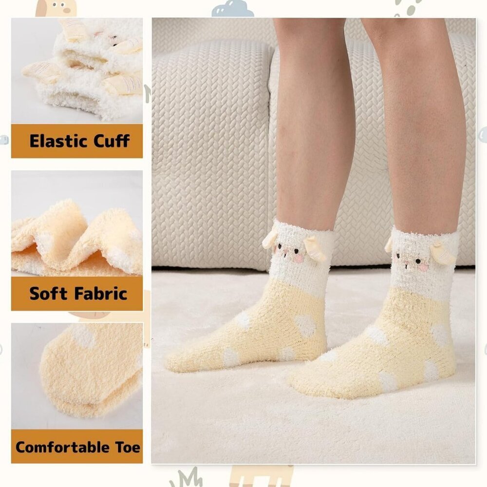 Women's Multi 5 Pairs Fuzzy Socks for Warm Fluffy Cozy Winter Soft Home Slipper - Picture 4 of 7